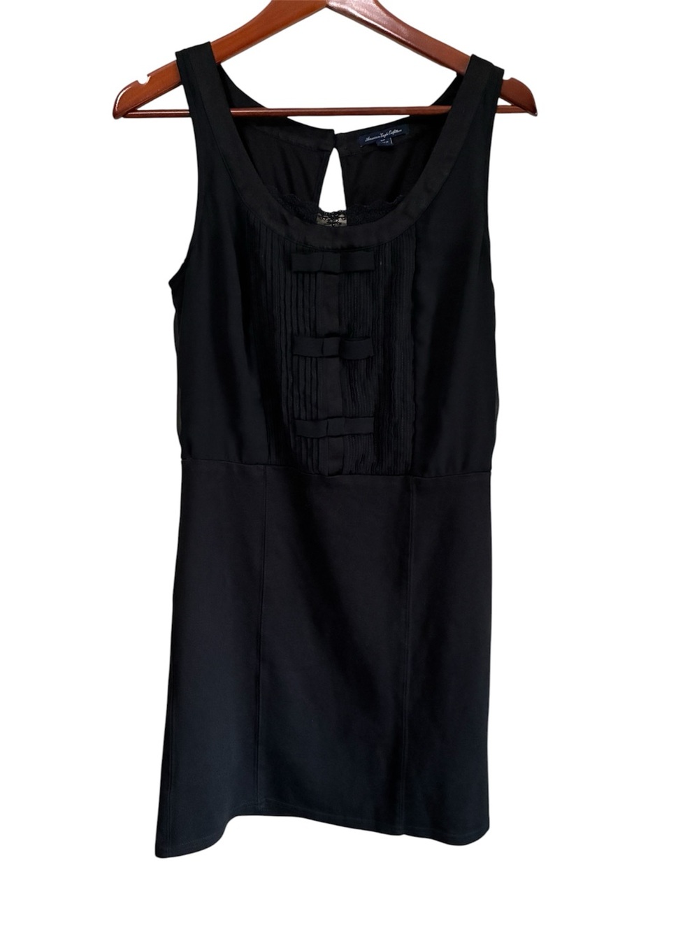American Eagle Outfitters Black Pintuck Bow Sheath Dress Size Small